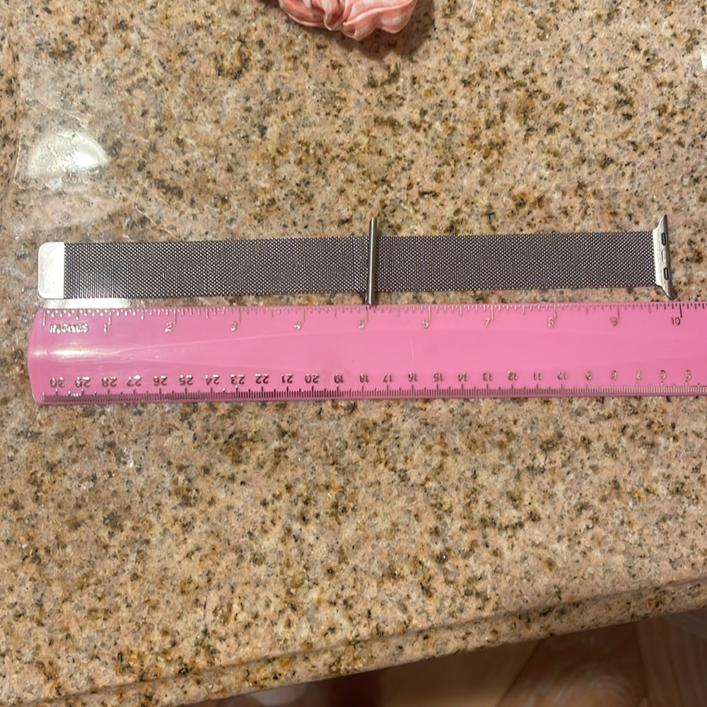 Silver Apple Watch strap 1.09 inches thick by 9.9 inches long